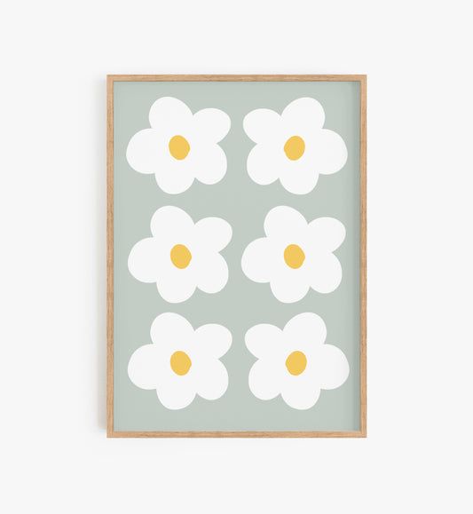 60s flower print, Little Daisy - Baby Blue, Daisy Flowers Print, Flower Wall Print