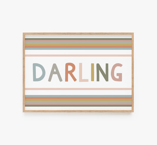 DARLING Quote Print uk, Boho nursery quote print, Nursery wall art