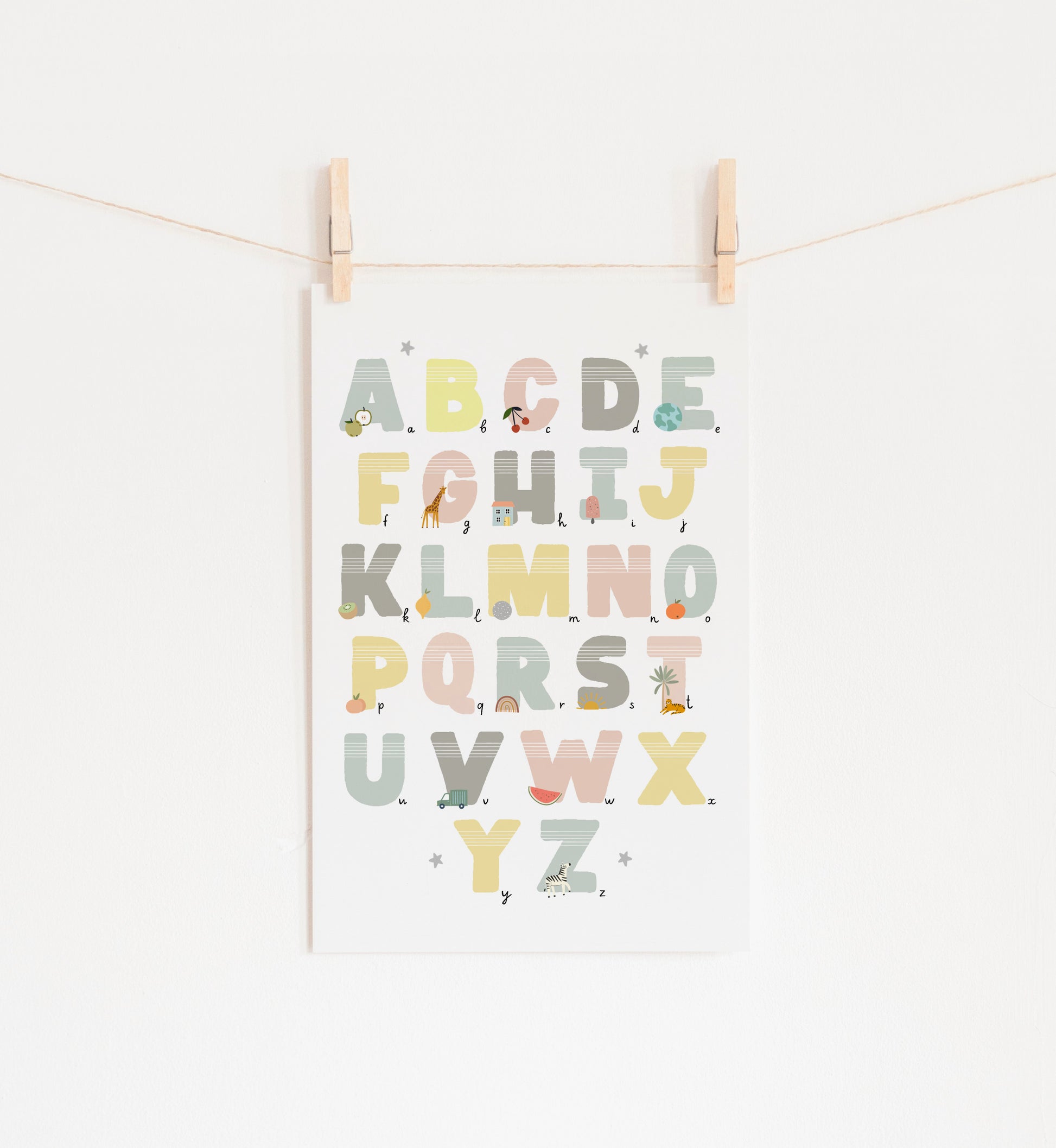 Pastel girl room alphabet print, Alphabet nursery print uk, kids alphabet poster