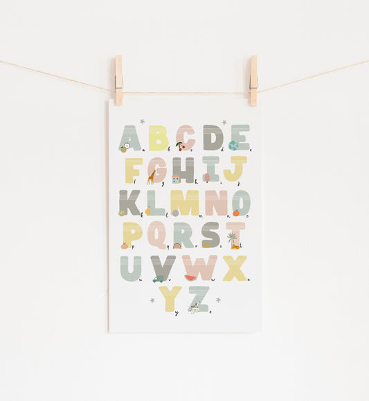 Pastel girl room alphabet print, Alphabet nursery print uk, kids alphabet poster