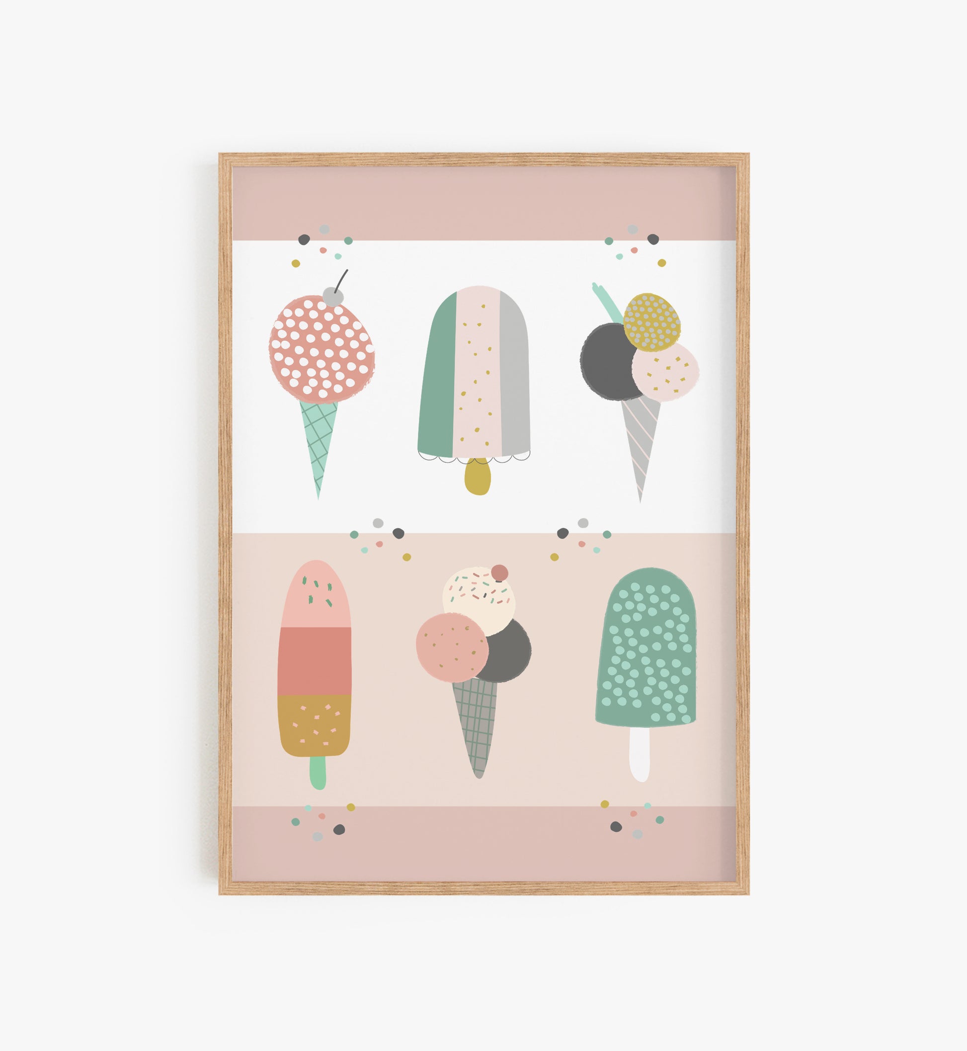 Kids Pastel Ice Cream Print, Pink Ice cream print for nursery wall decor, girls room wall art