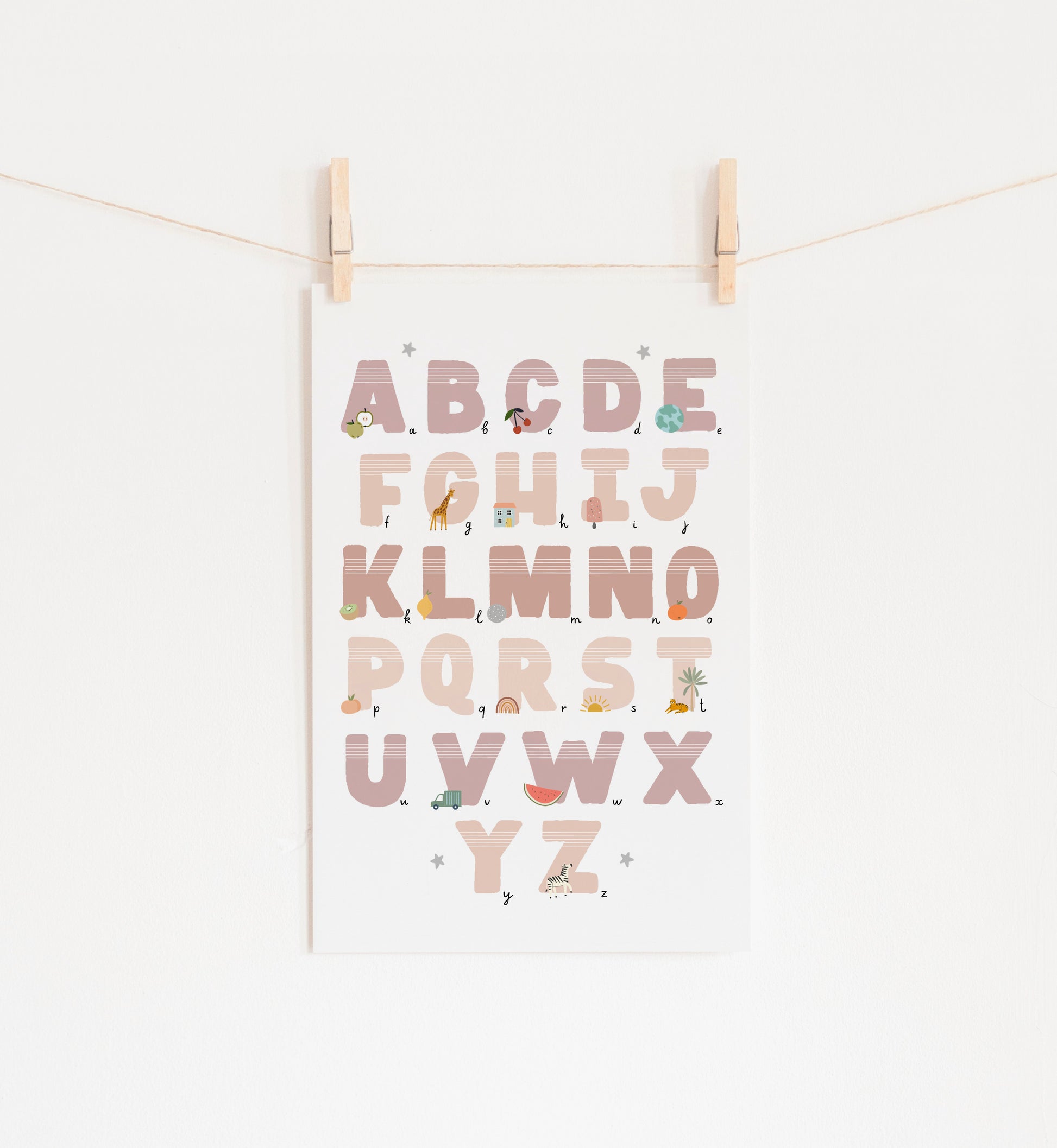 Rose pink Kids room Alphabet print, Pink Nursery Alphabet, Pink Alphabet print