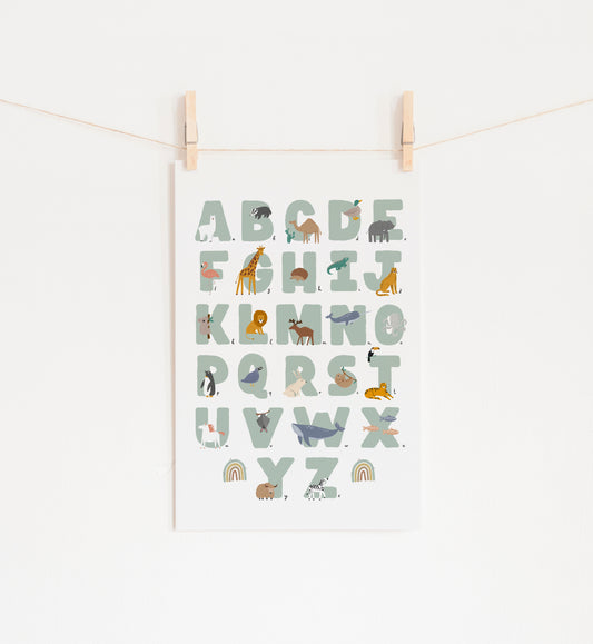 Scandi animals | Blue Animal alphabet print 