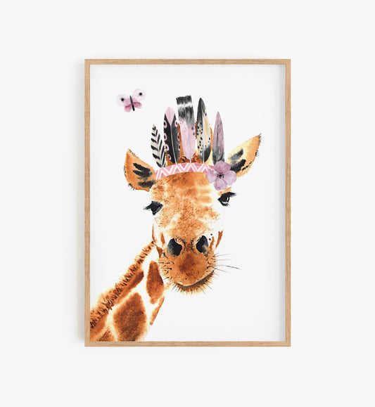 Giraffe wall art for Nursery | Giraffe Prints - Pink Girls room wall decor prints