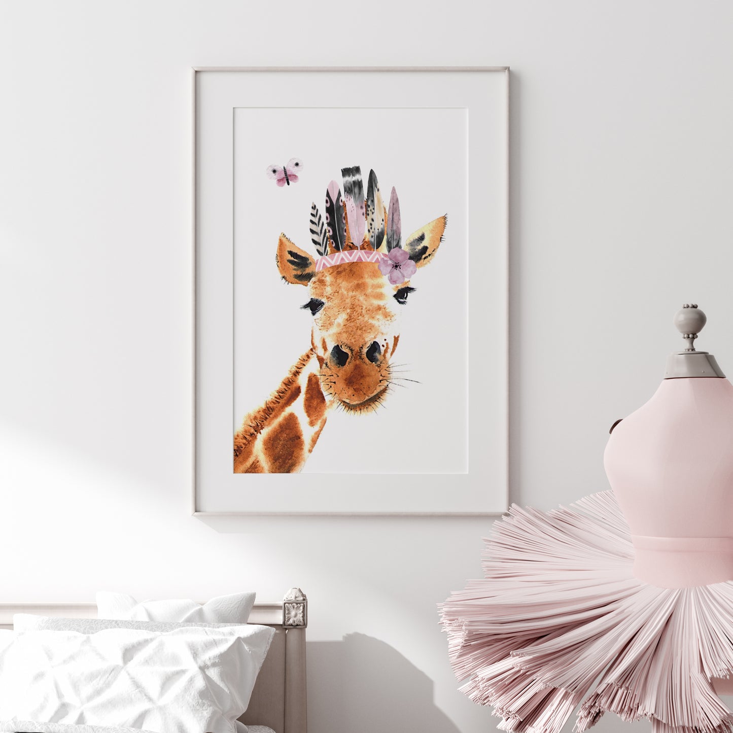 Giraffe wall art for Nursery | Giraffe Prints - Pink Girls room wall decor prints